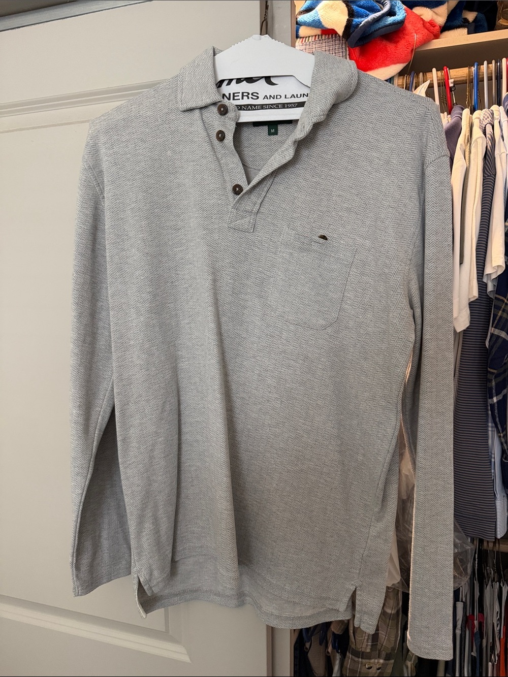 Orvis Light Gray Long-Sleeve Button Polo